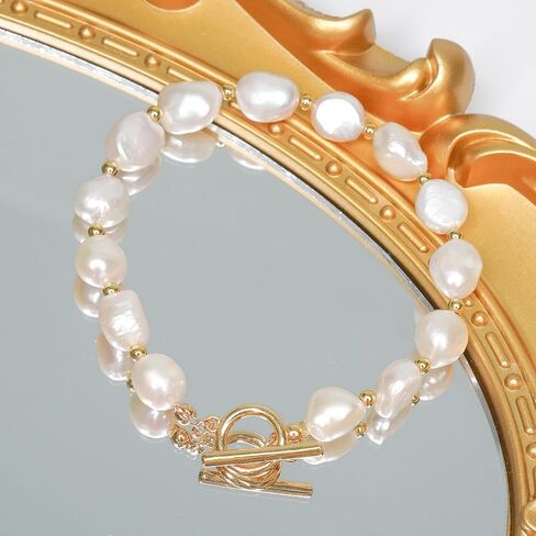 Irregular Baroque Pearl Bracelets Pearl Bangle 18K Gold Plated Buckle Freshwater Pearl Bracelets Everyday Jewelly for Women (a) in Saudi Arabia