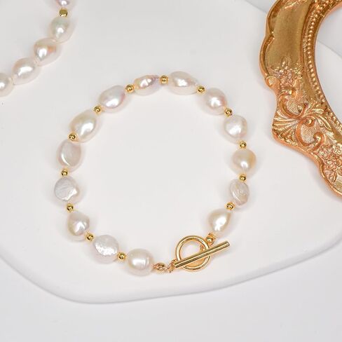Irregular Baroque Pearl Bracelets Pearl Bangle 18K Gold Plated Buckle Freshwater Pearl Bracelets Everyday Jewelly for Women (a) in Saudi Arabia