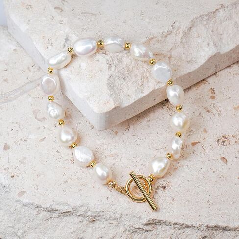 Irregular Baroque Pearl Bracelets Pearl Bangle 18K Gold Plated Buckle Freshwater Pearl Bracelets Everyday Jewelly for Women (a) in Saudi Arabia