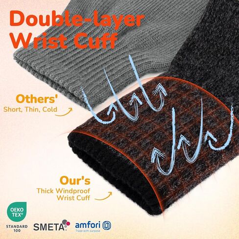 Merino Wool Gloves for Men Women, Touch Screen Warm Glove Liners Thermal Soft Knit Lining for Winter Running Hiking in Saudi Arabia
