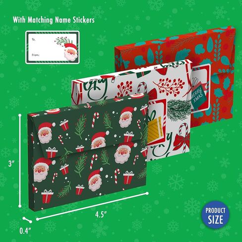 easykart labels 24 Christmas Gift Card Holder with Name Stickers, Present Boxes Gift Card Holder Box Gift Wrapping Envelopes Gift Wrap Boxes with Ribbon a Tags for Holiday (12 Designs x 2 Each) in Saudi Arabia