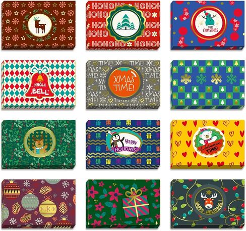easykart labels 24 Christmas Gift Card Holder with Name Stickers, Present Boxes Gift Card Holder Box Gift Wrapping Envelopes Gift Wrap Boxes with Ribbon a Tags for Holiday (12 Designs x 2 Each) in Kuwait