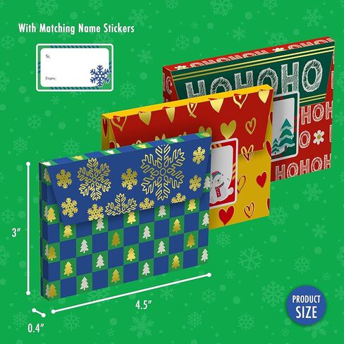 easykart labels 24 Christmas Gift Card Holder with Name Stickers, Present Boxes Gift Card Holder Box Gift Wrapping Envelopes Gift Wrap Boxes with Ribbon a Tags for Holiday (12 Designs x 2 Each) in Kuwait
