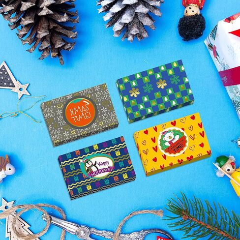 easykart labels 24 Christmas Gift Card Holder with Name Stickers, Present Boxes Gift Card Holder Box Gift Wrapping Envelopes Gift Wrap Boxes with Ribbon a Tags for Holiday (12 Designs x 2 Each) in Kuwait