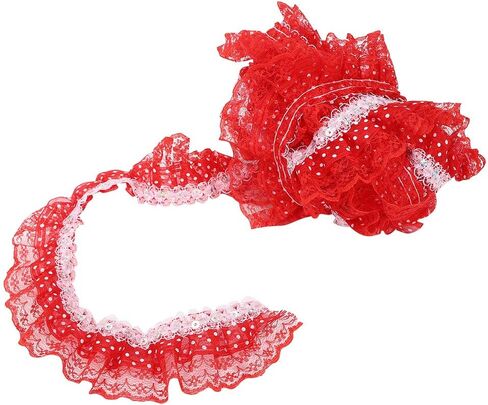 5 Yards Lace Trim, 4.5cm Width Printing Dots Pleated Trim Mesh Lace Ribbon Ruffled Pleated Lace Fabric Trim for Applique Trimming Craft Sewing (Pink) in Saudi Arabia