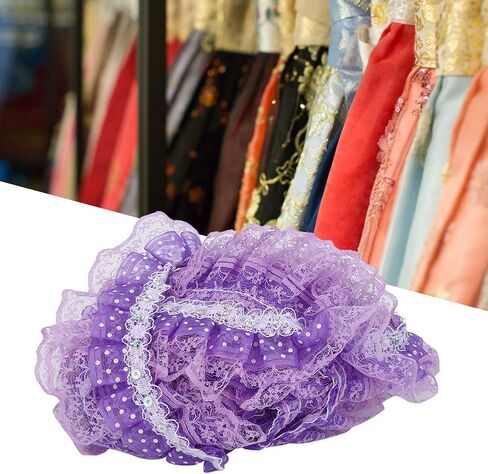 5 Yards Lace Trim, 4.5cm Width Printing Dots Pleated Trim Mesh Lace Ribbon Ruffled Pleated Lace Fabric Trim for Applique Trimming Craft Sewing (Pink) in Saudi Arabia