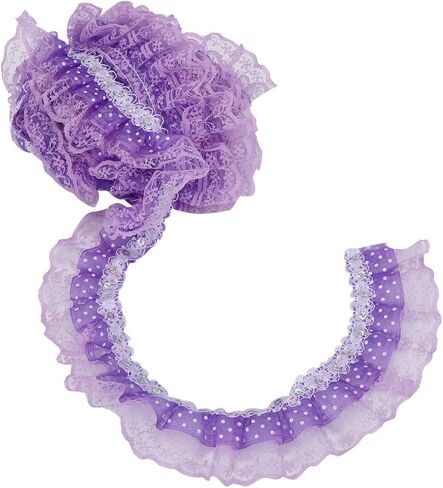5 Yards Lace Trim, 4.5cm Width Printing Dots Pleated Trim Mesh Lace Ribbon Ruffled Pleated Lace Fabric Trim for Applique Trimming Craft Sewing (Pink) in Saudi Arabia