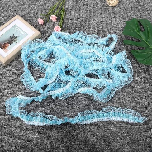 5 Yards Lace Trim, 4.5cm Width Printing Dots Pleated Trim Mesh Lace Ribbon Ruffled Pleated Lace Fabric Trim for Applique Trimming Craft Sewing (Pink) in Saudi Arabia
