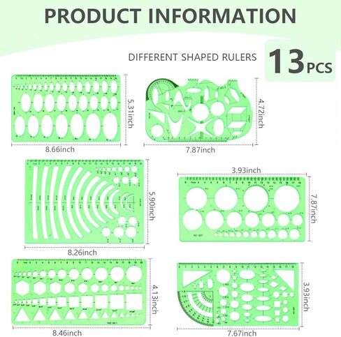 7 قوالب رسومات حزمة استنسل ، قالب دائرة لاستنسل الرسم الهندسي ، بلاستيك دائرة الإستنسل المعمارية توريد أدوات الصياغة للدراسة والتصميم in Kuwait