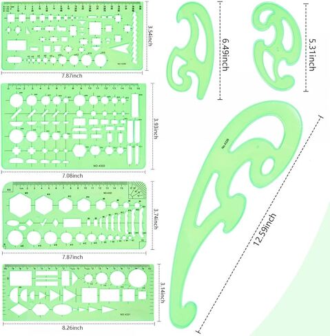 7 قوالب رسومات حزمة استنسل ، قالب دائرة لاستنسل الرسم الهندسي ، بلاستيك دائرة الإستنسل المعمارية توريد أدوات الصياغة للدراسة والتصميم in Kuwait