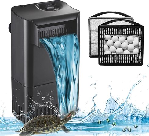 Turtle Tank Filter Aquarium Filter w/ Detachable U-V Light for 30-75Gal, Waterfall Flow Adjustable Low Water Level Internal Green Clean Machine Killing Deodorization Saltwater Freshwater Crystal Clear in Kuwait
