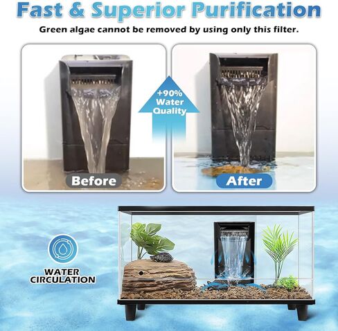 Turtle Tank Filter Aquarium Filter w/ Detachable U-V Light for 30-75Gal, Waterfall Flow Adjustable Low Water Level Internal Green Clean Machine Killing Deodorization Saltwater Freshwater Crystal Clear in Kuwait
