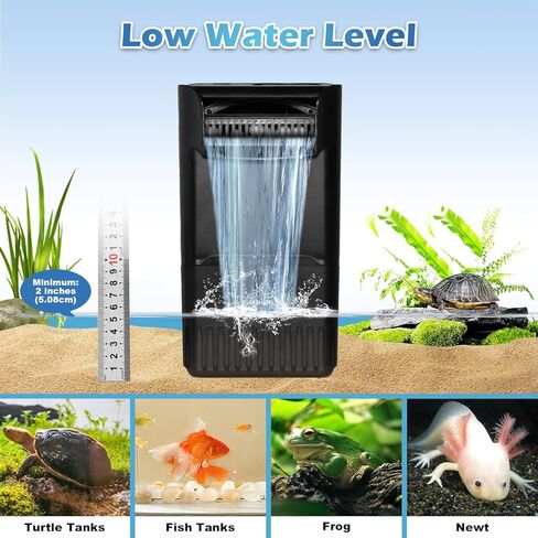 Turtle Tank Filter Aquarium Filter w/ Detachable U-V Light for 30-75Gal, Waterfall Flow Adjustable Low Water Level Internal Green Clean Machine Killing Deodorization Saltwater Freshwater Crystal Clear in Kuwait