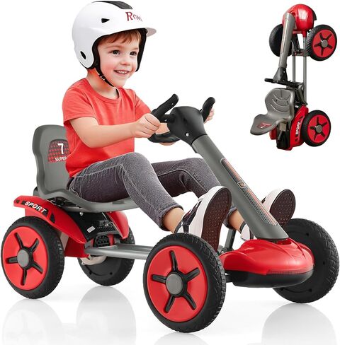 Olakids Go Kart for Kids و 12 V Battery Ride على سيارة مع مقعد قابل للتعديل وعجلة القيادة وعجلة قابلة للطي وحامل الكوب القابل للفصل وضوء LED و CART ELECTRA in Kuwait