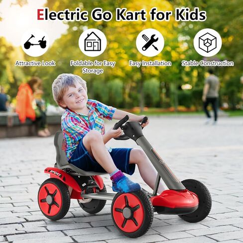 Olakids Go Kart for Kids و 12 V Battery Ride على سيارة مع مقعد قابل للتعديل وعجلة القيادة وعجلة قابلة للطي وحامل الكوب القابل للفصل وضوء LED و CART ELECTRA in Kuwait