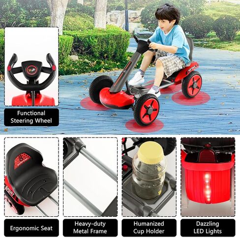 Olakids Go Kart for Kids و 12 V Battery Ride على سيارة مع مقعد قابل للتعديل وعجلة القيادة وعجلة قابلة للطي وحامل الكوب القابل للفصل وضوء LED و CART ELECTRA in Kuwait