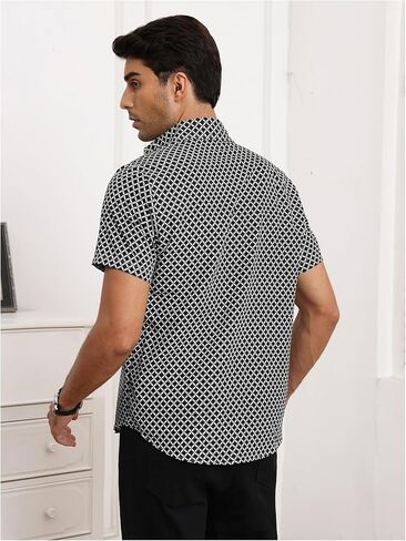 OYOANGLE Men's Button Down Short Sleeve Shirt Geo Print Collared Summer Dress Shirts in Saudi Arabia