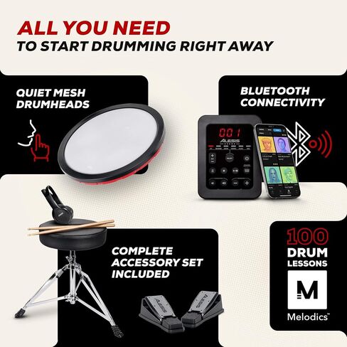 Alesis Turbo Max Electric Drum Set with Quiet 8" Mesh Pads, Lessons, Bluetooth and Accessories, Foldable in Saudi Arabia