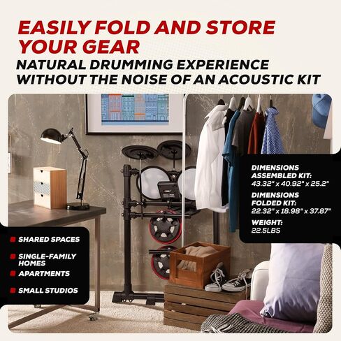 Alesis Turbo Max Electric Drum Set with Quiet 8" Mesh Pads, Lessons, Bluetooth and Accessories, Foldable in Saudi Arabia