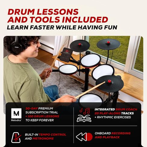 Alesis Turbo Max Electric Drum Set with Quiet 8" Mesh Pads, Lessons, Bluetooth and Accessories, Foldable in Saudi Arabia