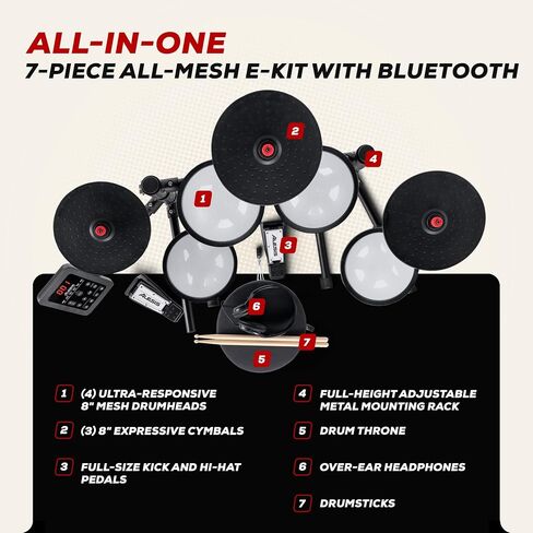 Alesis Turbo Max Electric Drum Set with Quiet 8" Mesh Pads, Lessons, Bluetooth and Accessories, Foldable in Saudi Arabia