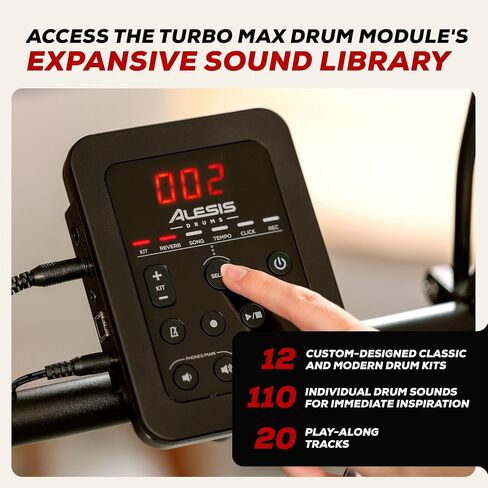 Alesis Turbo Max Electric Drum Set with Quiet 8" Mesh Pads, Lessons, Bluetooth and Accessories, Foldable in Saudi Arabia