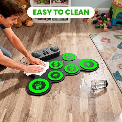 Electric Drum Set Built-in Speaker, Kids Electronic Drum Practice Pad Kit, Portable Roll Up Drum Machine with 2 Foot Pedals, Drumsticks, Great Birthday for Girls Boys in Kuwait