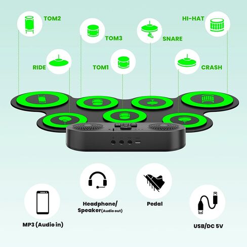Electric Drum Set Built-in Speaker, Kids Electronic Drum Practice Pad Kit, Portable Roll Up Drum Machine with 2 Foot Pedals, Drumsticks, Great Birthday for Girls Boys in Kuwait