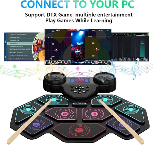Electronic Drum Set - YUOIOYU Electric Drum Set Roll Up Portable Drum Kit MIDI Practice Drum Pad with Dual Built-in Speaker, Drum Sticks and Pedals, Christmas Birthday Gift for Kids Adult in Kuwait