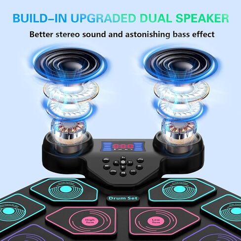Electronic Drum Set - YUOIOYU Electric Drum Set Roll Up Portable Drum Kit MIDI Practice Drum Pad with Dual Built-in Speaker, Drum Sticks and Pedals, Christmas Birthday Gift for Kids Adult in Kuwait