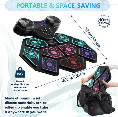 Electronic Drum Set - YUOIOYU Electric Drum Set Roll Up Portable Drum Kit MIDI Practice Drum Pad with Dual Built-in Speaker, Drum Sticks and Pedals, Christmas Birthday Gift for Kids Adult in Kuwait