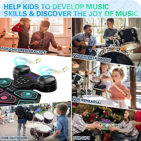 Electronic Drum Set - YUOIOYU Electric Drum Set Roll Up Portable Drum Kit MIDI Practice Drum Pad with Dual Built-in Speaker, Drum Sticks and Pedals, Christmas Birthday Gift for Kids Adult in Kuwait