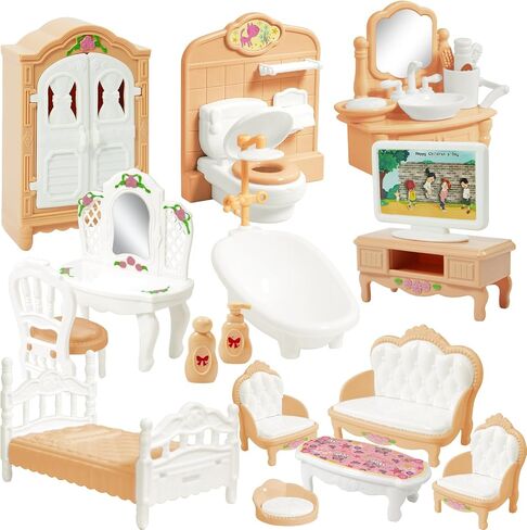 20 Pieces Doll House Furniture and Accessories Set Dollhouse Furniture Set Mini Dollhouse Furniture 1 12 Scale Bedroom Living Room Bathroom Furniture Accessories in Saudi Arabia