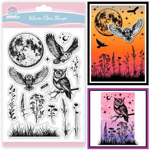 GLOBLELAND Halloween Owl Clear Stamps Owl Decorative Clear Stamps Silicone Stamps Seals for Card Making and Photo Album Decor Decoration and DIY Scrapbooking in Saudi Arabia