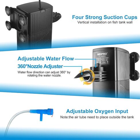 Aquarium Filter,10W Internal Filter Pump for 10-40 Gallon Fish Tank,Aquarium Internal Filter with 3 Stages of Media and Strong Suction Cups. (TC900（for 10-40 Gallon) in Saudi Arabia