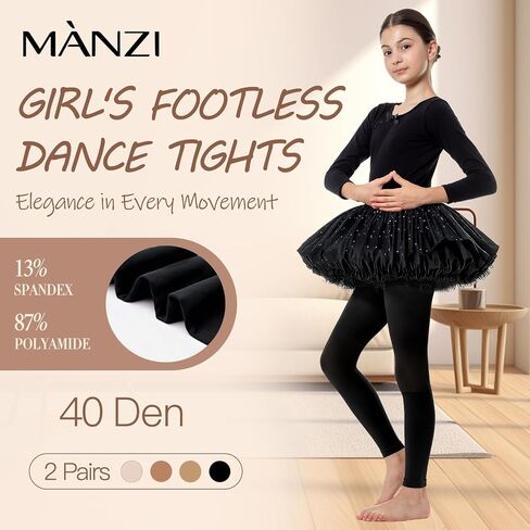 MANZI 2 أزواج جوارب رقص للفتيات بدون قدم، جوارب باليه وردية ناعمة للغاية، جوارب طويلة ملونة غير شفافة للأطفال 4-14 طن in Saudi Arabia