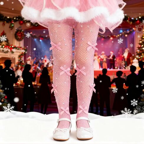 Girls Rhinestone Fishnet Tights, Toddler Sparkle Mesh Stockings with Glitter Bow for Kids Halloween Dance Performance in Saudi Arabia