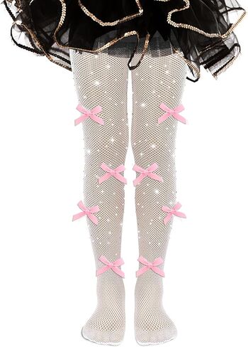 Girls Rhinestone Fishnet Tights, Toddler Sparkle Mesh Stockings with Glitter Bow for Kids Halloween Dance Performance in Saudi Arabia
