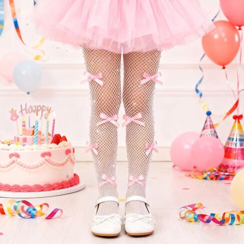 Girls Rhinestone Fishnet Tights, Toddler Sparkle Mesh Stockings with Glitter Bow for Kids Halloween Dance Performance in Saudi Arabia