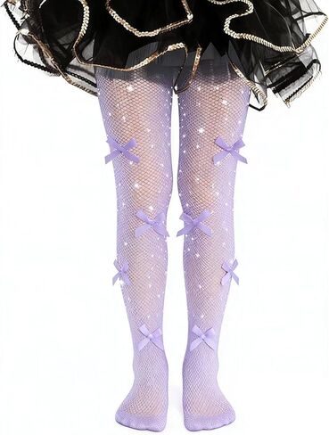 Girls Rhinestone Fishnet Tights, Toddler Sparkle Mesh Stockings with Glitter Bow for Kids Halloween Dance Performance in Saudi Arabia