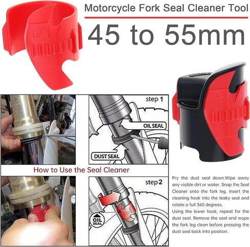 Windance Motorcycle Front Fork Maintenance Tool Kit,Fork Seal Saver Cleaner 45mm-55mm Shock Repairing Tool + Fork Suspension Oil Level Measurement Gauge Oil Syringe Tool (Red) in Saudi Arabia