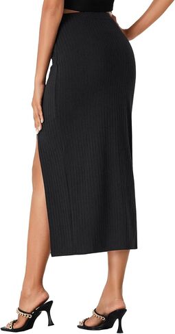LYANER Women's High Waist Long Pencil Skirt Side Split Bodycon Party Club Night Out Midi Skirts in Kuwait