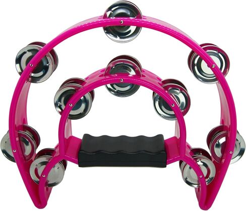 Half Moon Musical Tambourine Double Row Metal Jingles Hand Held Percussion Tambourines Musical Instrumen with Ergonomic Handle Grip for Adults Church KTV Party (Pink) in Saudi Arabia