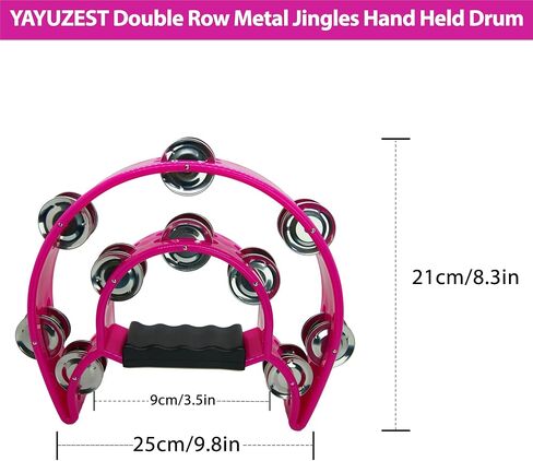Half Moon Musical Tambourine Double Row Metal Jingles Hand Held Percussion Tambourines Musical Instrumen with Ergonomic Handle Grip for Adults Church KTV Party (Pink) in Saudi Arabia