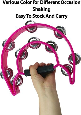 Half Moon Musical Tambourine Double Row Metal Jingles Hand Held Percussion Tambourines Musical Instrumen with Ergonomic Handle Grip for Adults Church KTV Party (Pink) in Saudi Arabia