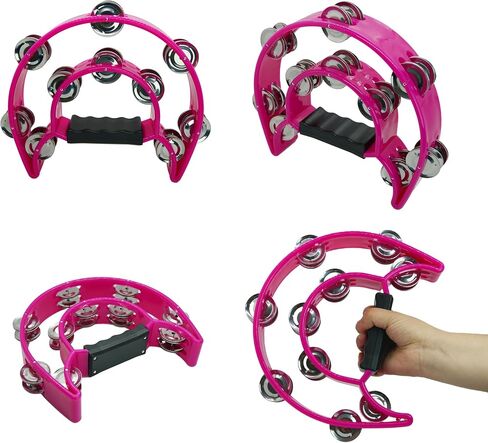 Half Moon Musical Tambourine Double Row Metal Jingles Hand Held Percussion Tambourines Musical Instrumen with Ergonomic Handle Grip for Adults Church KTV Party (Pink) in Saudi Arabia