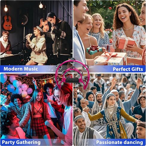 Half Moon Musical Tambourine Double Row Metal Jingles Hand Held Percussion Tambourines Musical Instrumen with Ergonomic Handle Grip for Adults Church KTV Party (Pink) in Saudi Arabia