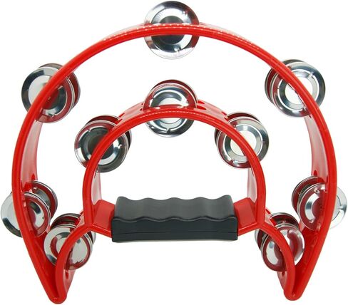 Half Moon Musical Tambourine Double Row Metal Jingles Hand Held Percussion Tambourines Musical Instrumen with Ergonomic Handle Grip for Adults Church KTV Party (Pink) in Saudi Arabia