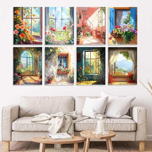 SKRYUIE 8 Pack Art Boards Set Paint by Numbers Kits for Adults Flower, Acrylic Mountain Oil Painting pre Drawn Canvas for Painting for Beginner with Brushes for Home Decor 7.87x7.87 inch / 20x20 in Saudi Arabia