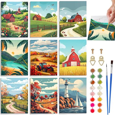 SKRYUIE 8 Pack Art Boards Set Paint by Numbers Kits for Adults Flower, Acrylic Mountain Oil Painting pre Drawn Canvas for Painting for Beginner with Brushes for Home Decor 7.87x7.87 inch / 20x20 in Saudi Arabia